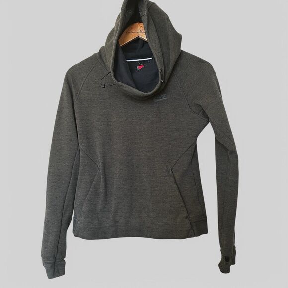Nike Funnel Neck Hooded Sweater Army Green Womens Small Pockets Sweatshirt - Picture 1 of 7